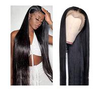 Pelucas Peluca con malla Frontal recta 13x4 for mujer, pelucas de cabello humano HD, peluca Frontal de encaje transparente, cabello Remy brasileño prearrancado, peluca con cierre de encaje 4x4 Peluca