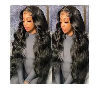 Pelucas Peluca con malla frontal sintética ondulada, cuerpo de Color negro, suave, prearrancada, 26 pulgadas, densidad 180, con pelo de bebé, pelucas for uso diario sin pegamento Cabello Natural
