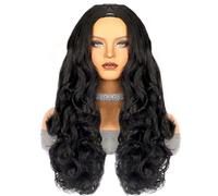 Pelucas Peluca con parte en U y parte en V, pelo sintético ondulado suave Yaki, media peluca sin pegamento resistente al calor for mujeres negras, uso y uso Cabello Natural(Color:V Part,Size:12INCHES)