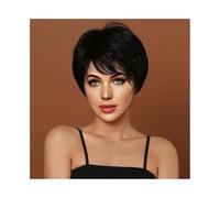 Pelucas Peluca corta de moda for mujer, cabello corto, liso, flequillo oblicuo lateral, peluca de fibra sintética Para la fiesta diaria(204-black)