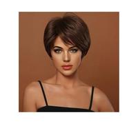 Pelucas Peluca corta de moda for mujer, cabello corto, liso, flequillo oblicuo lateral, peluca de fibra sintética Para la fiesta diaria(204-dark brown)