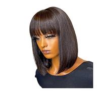 Pelucas Peluca corta hecha a máquina for coser con flequillo, pelucas de cabello humano, peluca recta brasileña con flequillo for mujer, pelucas sin cola Peluca de mujer(Color:14 inch,Size:150 density