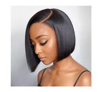 Pelucas Peluca de BOB corto 180%, parte en T, parte lateral, pelucas de Bob, cutícula Frontal de encaje alineada, cabello humano brasileño prearrancado for mujeres negras Cabello Natural(Size:Side Par