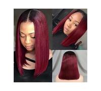 Pelucas Peluca de cabello humano Bob corto for mujer, pelucas frontales de encaje recto 4x4, cabello humano prearrancado, pelucas de encaje con parte en T, cabello Remy Peluca de mujer(10inches)