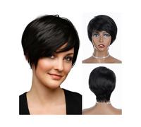 Pelucas Peluca de cabello humano brasileño con flequillo, corte pixie corto y liso for mujer. Peluca de mujer