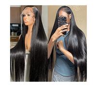 Pelucas Peluca de cabello humano frontal de encaje Pre desplumado 8-40 "Peluca de encaje transparente recta larga con cabello de bebé Pelucas de encaje de cabello Remy recto sedoso HD for mujeres negr