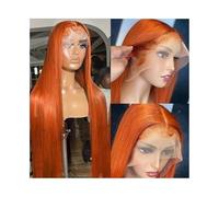 Pelucas Peluca de cabello humano liso de color hueso de 20 a 40 pulgadas con encaje frontal en HD de color naranja y jengibre, transparente, 13 x 4 Peluca de mujer(28inches)