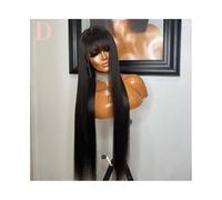 Pelucas Peluca de cabello humano liso sin pegamento con flequillo, pelucas frontales de encaje 3x1 Peluca de mujer(34inches)
