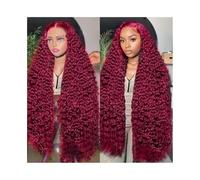 Pelucas Peluca de cabello humano ondulado profundo, transparente, con encaje frontal, 13x4, rizada, color burdeos 99J Peluca de mujer(20inches)