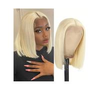 Pelucas Peluca de cabello humano rubio hueso liso con parte en T y encaje frontal transparente Peluca de mujer(8inches)
