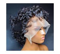 Pelucas Peluca de corte pixie 13 × 1 Pelucas de encaje de cabello humano rizado for mujer Bob corto Onda de agua Peluca de encaje transparente Cabello Remy brasileño Pre arrancado con cabello de bebé