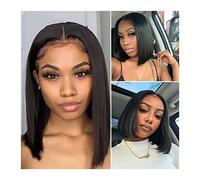 Pelucas Peluca de encaje recto brasileño Hd Transparente 13 × 5 peluca frontal de encaje 8-16 pulgadas Bob corta pelucas de cabello humano for mujeres Peluca de encaje recto de hueso Peluca de mujer (
