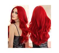 Pelucas Peluca de fibra sintética, cabello largo y rizado, flequillo en el centro, color rojo, de seda de alta temperatura. Peluca de mujer(Bright red-103)