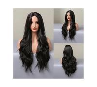 Pelucas Peluca de fibra sintética, cabello largo y rizado, flequillo en el centro, color rojo, de seda de alta temperatura. Para la fiesta diaria(Black-103)