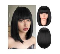 Pelucas Peluca de mujer de fibra sintética corta con flequillo hasta los hombros. Peluca de mujer