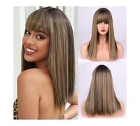 Pelucas, Peluca De Mujer De Moda Puntos Flequillo Cortina De Pelo Pelo Largo Y Liso Cara Mecanismo De Fibra Química Peluca,Pelucas de cabello humano