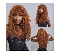 Pelucas Peluca de mujer rizada larga marrón roja con flequillo, pelucas sintéticas resistentes al calor, pelucas naturales esponjosas, pelo suave con flecos, uso diario for fiestas Cabello Natural