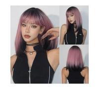 Pelucas Peluca de pelo Natural resistente al calor, Rubio, rosa, ombré, Bob corto con flequillo, pelucas sintéticas rectas de Cosplay for mujeres negras Cabello Natural(Color:WL1121-1)