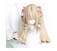 Pelucas Peluca de pelo sintético rubio, peluca larga y rizada con flequillo y cola de caballo doble, peluca rubia natural resistente al calor for fiesta, disfraz de cosplay, uso de Halloween Peluca