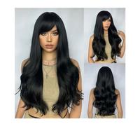 Pelucas Peluca de uso diario de fibra resistente al calor, pelucas negras sintéticas onduladas largas con flequillo for mujeres negras, Cosplay del pelo Afro Natural ondulado Peluca de mujer(LC344-1)