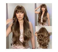 Pelucas Peluca de uso diario de fibra resistente al calor, pelucas negras sintéticas onduladas largas con flequillo for mujeres negras, Cosplay del pelo Afro Natural ondulado Peluca de mujer(LC1026-1)