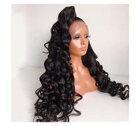 Pelucas Peluca delantera de encaje de la pieza media de densidad for las mujeres preplucidas resistentes sintéticos sin gluética profunda onda Cabello Natural (Size : 24inches)