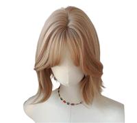 Pelucas Peluca dorada clara hacia arriba, conjunto de cabeza completa for mujer, estilo retro pelo corto Peluca de mujer