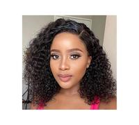 Pelucas Peluca frontal de encaje con cierre lateral, transparente, corta, de cabello humano prearrancado Peluca de mujer(16inches)