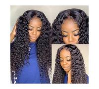 Pelucas Peluca frontal de encaje de onda profunda de cabello humano peruano Pelucas de cabello humano rizado de onda de 12-32 "para mujeres negras Pelucas de encaje Remy rizado negro natural prearranc