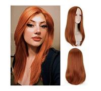 Pelucas Peluca larga naranja for mujer, peluca de pelo liso de parte media naranja, peluca de fibra sintética natural resistente al calor for uso diario en fiestas y cosplay Pelucas de reemplazo de ca