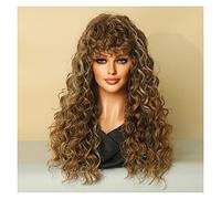 Pelucas Peluca larga rubia rizada roja con flequillo for mujeres negras, pelucas sintéticas resistentes al calor, disfraz Afro Natural for fiesta, uso diario, pelo falso Peluca de mujer(Color:MW9054-3
