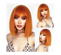 Pelucas Peluca naranja recta corta con flequillo Peluca de fibra sintética Mujer blanca afroamericana Cosplay/Fiesta/Peluca diaria Peluca