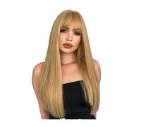 Pelucas Peluca Natural for mujer, pelucas de pelo sintético resistente al calor for fiesta de Cosplay diaria, peluca rubia recta larga de Halloween con flequillo Peluca de mujer