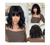 Pelucas Peluca negra con flequillo Pelucas naturales for mujer Peluca sintética ondulada corta Cabello resistente al calor for fiestas diarias Peluca