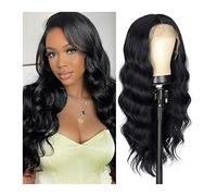 Pelucas Peluca negra larga for mujer Peluca de encaje de onda natural del cuerpo Pre arrancado Pelucas rizadas de parte media Pelucas sintéticas resistentes al calor for uso diario en fiestas Peluca(4
