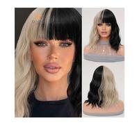 Pelucas Peluca negra Natural de alta calidad for fiesta de vacaciones for mujer de uso diario peluca larga y rizada Bob sintética resistente al calor peluca con flequillo Ondulado Natural Peluca de mu