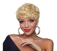 Pelucas Peluca ondulada retro corta dorada clara for mujer, pelo corto elegante, estilo for desplazamientos diarios Peluca de mujer