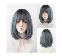 Pelucas Peluca Pelucas cortas naturales negras Pelucas rectas con flequillo Cabello sintético rosa marrón for mujeres Cosplay diario Peluca resistente al calor Peluca de mujer(14inch 36cm-05)