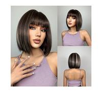 Pelucas Peluca recta de uso diario for mujer, pelo falso resistente al calor, peluca sintética recta corta Bob, pelucas de pelo natural negro con flequillo, Cosplay Peluca de mujer(Color:LC1031-2)