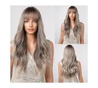 Pelucas Peluca resistente al calor de color marrón claro a rubio, pelucas sintéticas ombré, peluca de pelo Natural largo ondulado con flequillo for mujer, fiesta de Cosplay Peluca de mujer(LC1079-1)
