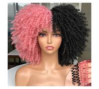 Pelucas Peluca rizada Afro corta con flequillo for mujeres negras, Cosplay, pelo de Lolita, pelucas africanas sintéticas marrones mezcladas con degradado Peluca de mujer(Color:F1B-2312)