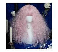 Pelucas Peluca rosa con flequillo, peluca de pelo sintético largo y rizado, peluca sintética resistente al calor, rizada y esponjosa, peluca rosa for disfraz de fiesta, peluca de Halloween Peluca de m