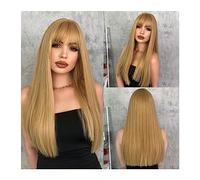 Pelucas Peluca rubia larga y recta de 22 pulgadas, sintética con flequillo, peluca con línea de pelo Natural, peluca negra, marrón y rosa for mujer, fiesta de Cosplay diaria Peluca