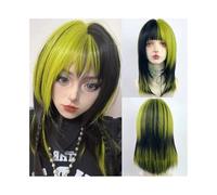 Pelucas Peluca sintética corta, recta, con flequillo, capas, reflejos morados, negros y verdes. Para la fiesta diaria(Green)