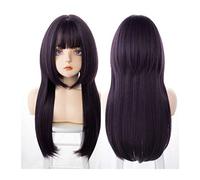 Pelucas Peluca sintética de pelo largo y recto con flequillo limpio, peluca de cosplay azul púrpura con flequillo Pelucas de fibra de alta temperatura for niñas Fiestas diarias Halloween Peluca de muj