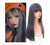 Pelucas Peluca sintética de pelo largo y recto con flequillo, peluca recta azul mixto gris oscuro for mujeres y niñas, peluca de cosplay de aspecto natural for fiestas diarias Peluca