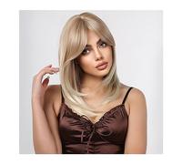 Pelucas Peluca sintética en capas de rubio dorado ondulado medio con flequillo lateral for mujer, pelo de fibra resistente al calor for Cosplay Natural Peluca de mujer