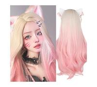 Pelucas Peluca sintética larga y rizada for mujer, peluca ondulada rosa rubia degradada de 26 pulgadas con línea de cabello natural, peluca resistente al calor de parte media for uso diario en fiestas