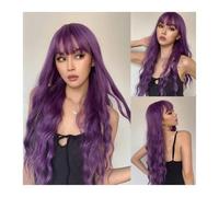 Pelucas Peluca sintética morada oscura con flequillo for mujer, pelucas de cabello ondulado de cuerpo súper largo, pelucas de fibra suave, transpirables y resistentes al calor for fiestas de cosplay d