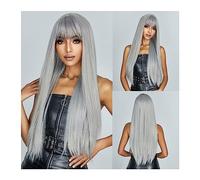 Pelucas Peluca sintética recta larga de 65cm/26 pulgadas con flequillo, peluca de Lolita de Cosplay de Rubio gris mixto for mujer, pelo de fibra de alta temperatura for fiesta Peluca de mujer (Color